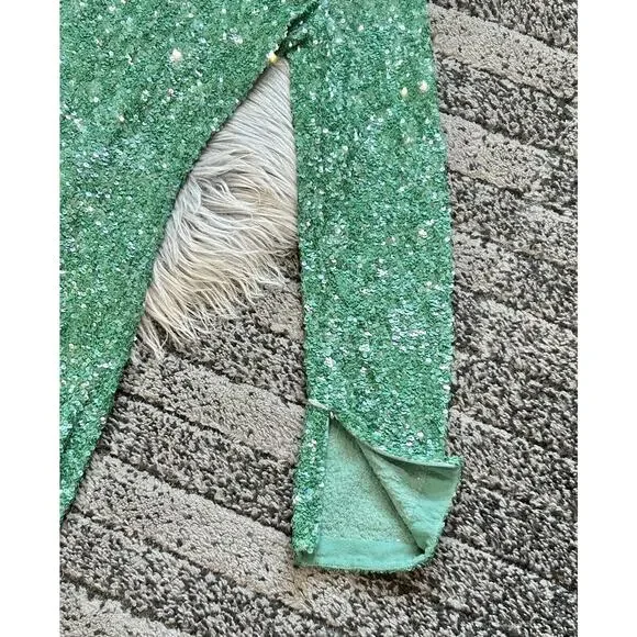 Ashish Green Twist Sequin Maxi Dress Medium Long Sleeve NWOT Sheath (MSRP $2500)